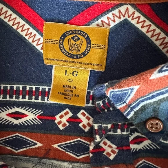 Stapleford Men's Large Aztec Pattern Button Down Western Shirt 100% Cotton - Picture 2 of 4